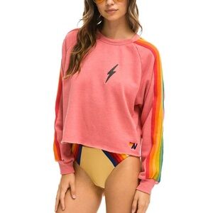 Aviator Nation Classic Cropped Bolt Crew Sweatshirt Colorful Stripe